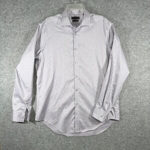 Calvin Klein Dress Shirt Mens 16.5 34/35 Purple White Striped Slim Fit Non Iron